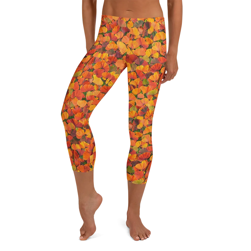 Ginkgo Inferno on Capri Leggings — Front