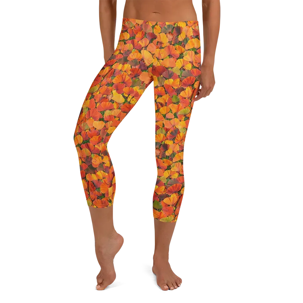 Ginkgo Inferno on Capri Leggings — Front