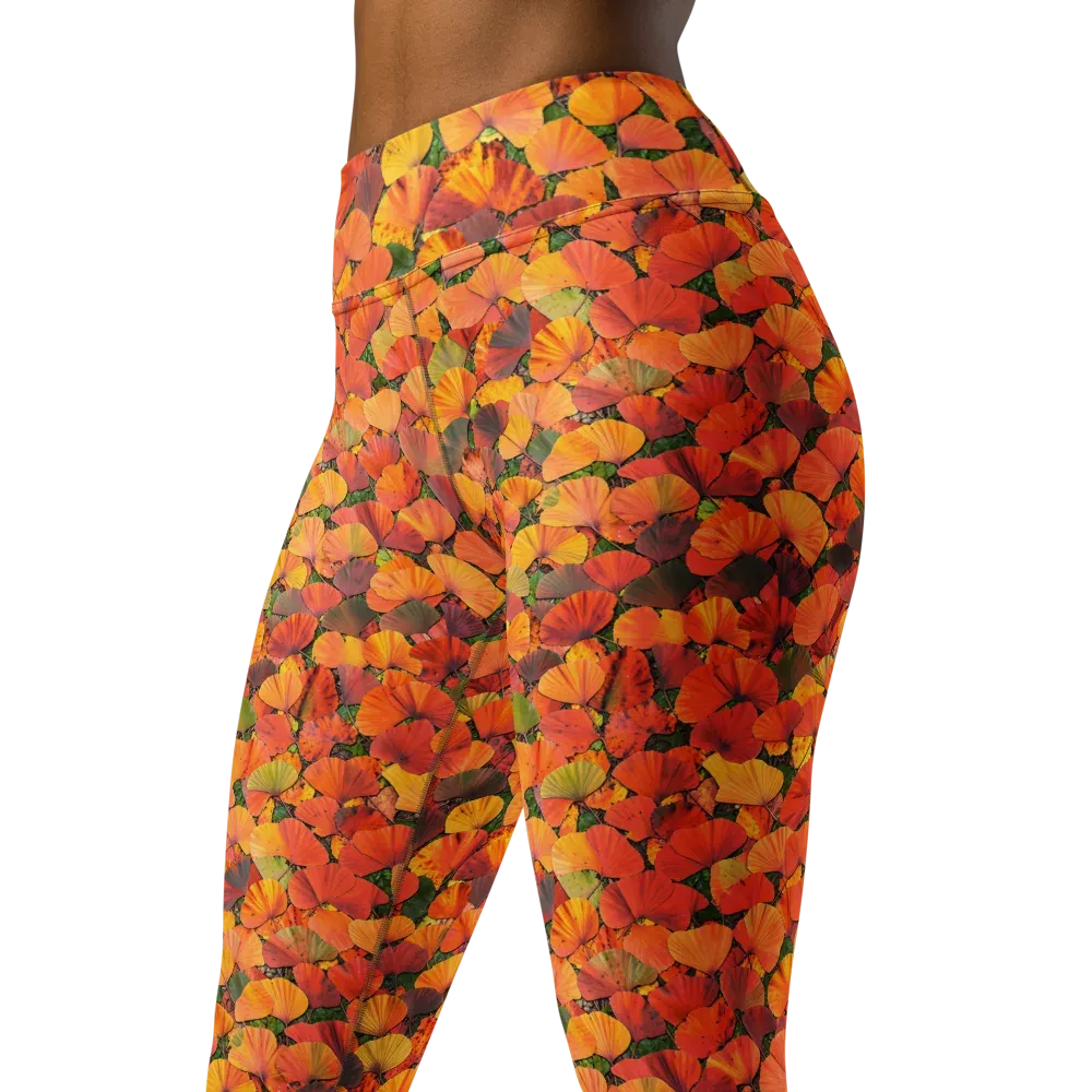 Ginkgo Inferno on Yoga Leggings — Left Front
