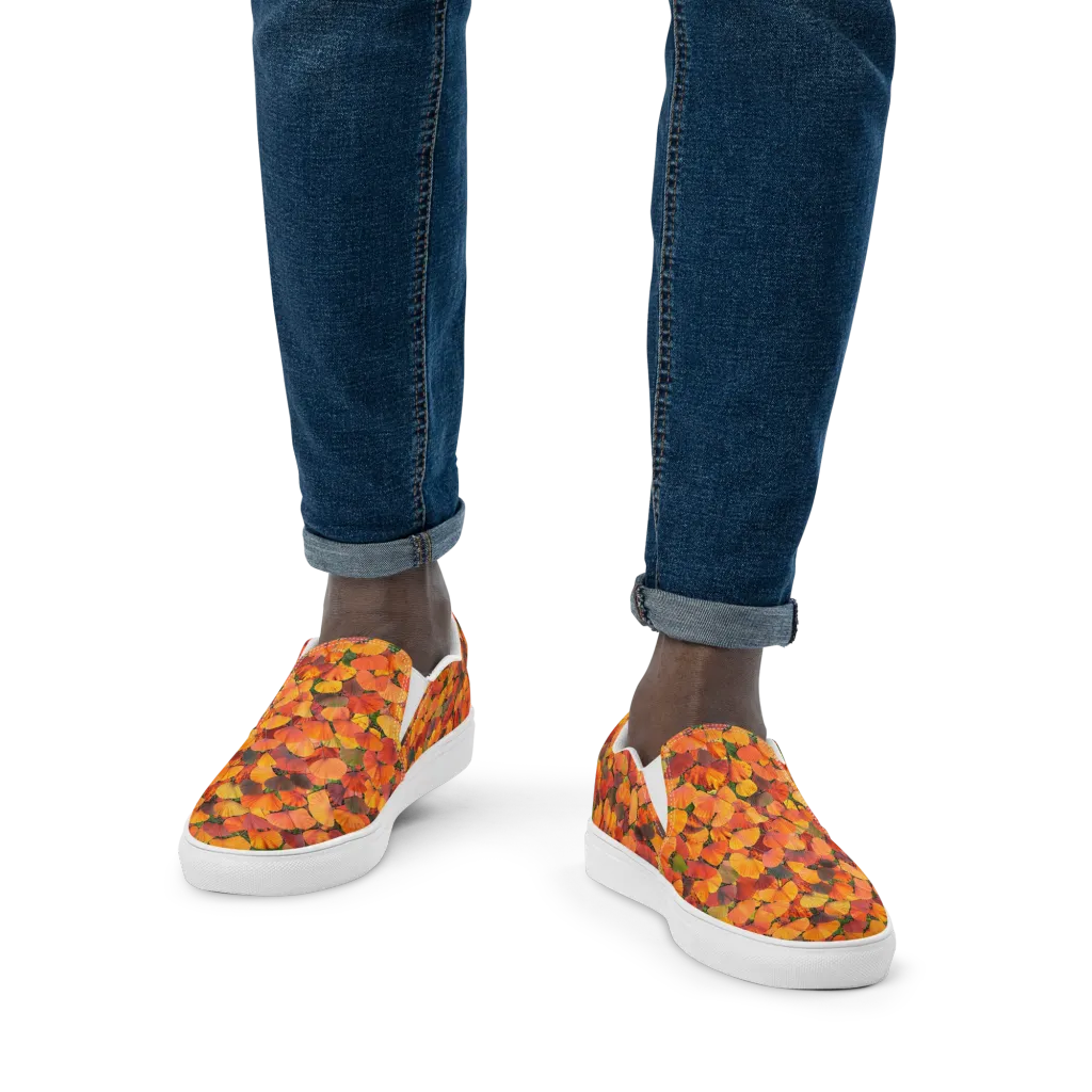 Ginkgo Inferno on Men's Slip-On Canvas Shoes — Front