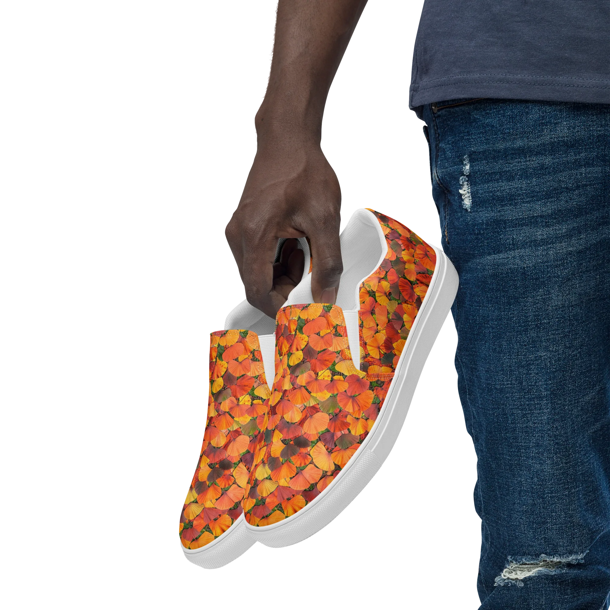 Ginkgo Inferno on Men's Slip-On Canvas Shoes — Left Front