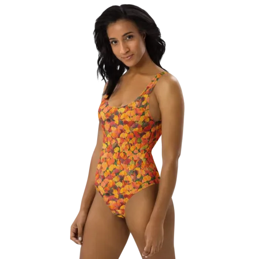 Ginkgo Inferno on a One-Piece Swimsuit
