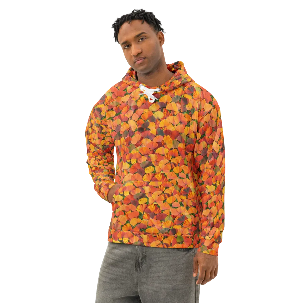 Ginkgo Inferno on Cotton Hoodie — Left Front
