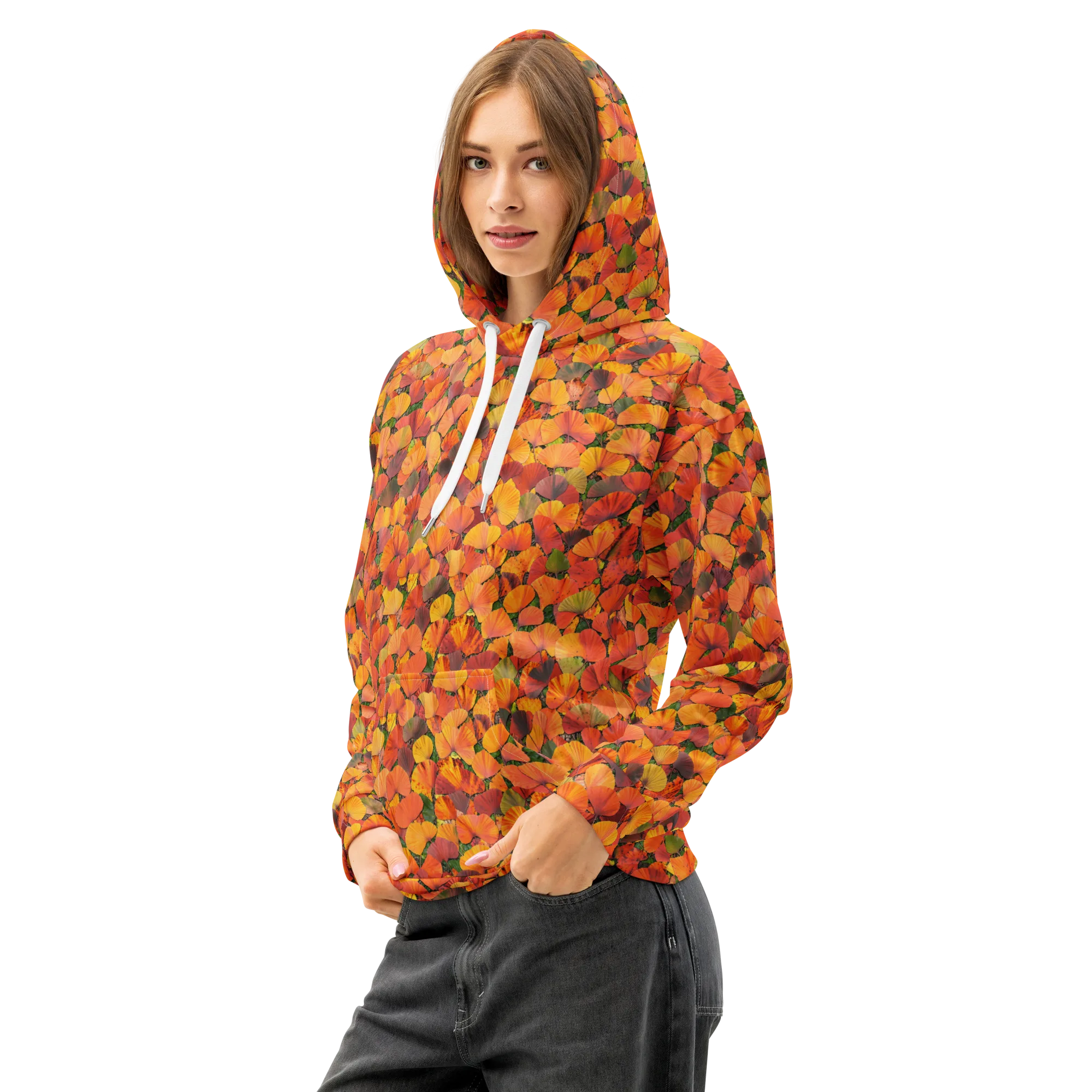 Ginkgo Inferno on Cotton Hoodie — Left Front