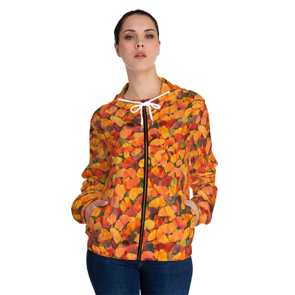 Ginkgo Inferno on Women's Full-Zip Hoodie — Front On Person