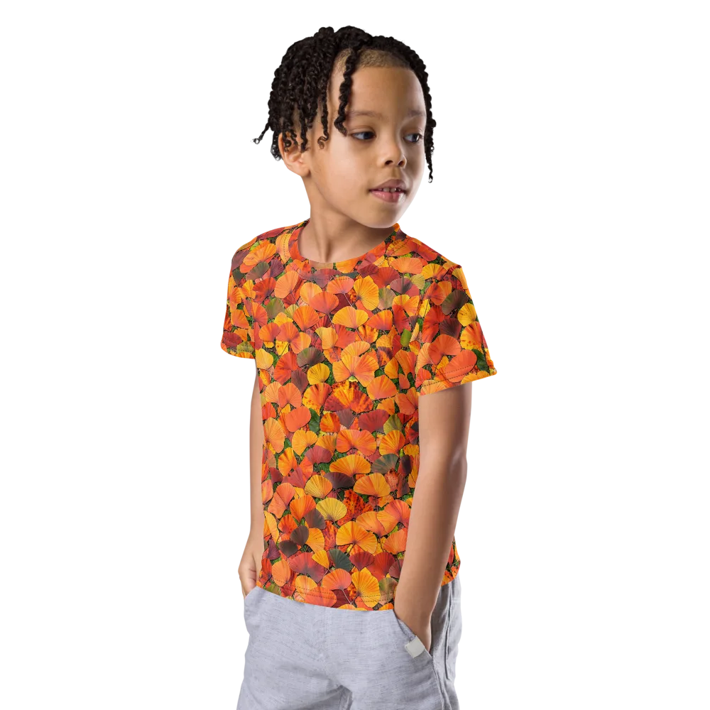 Ginkgo Inferno on Kids Crew Neck T-Shirt — Left Front