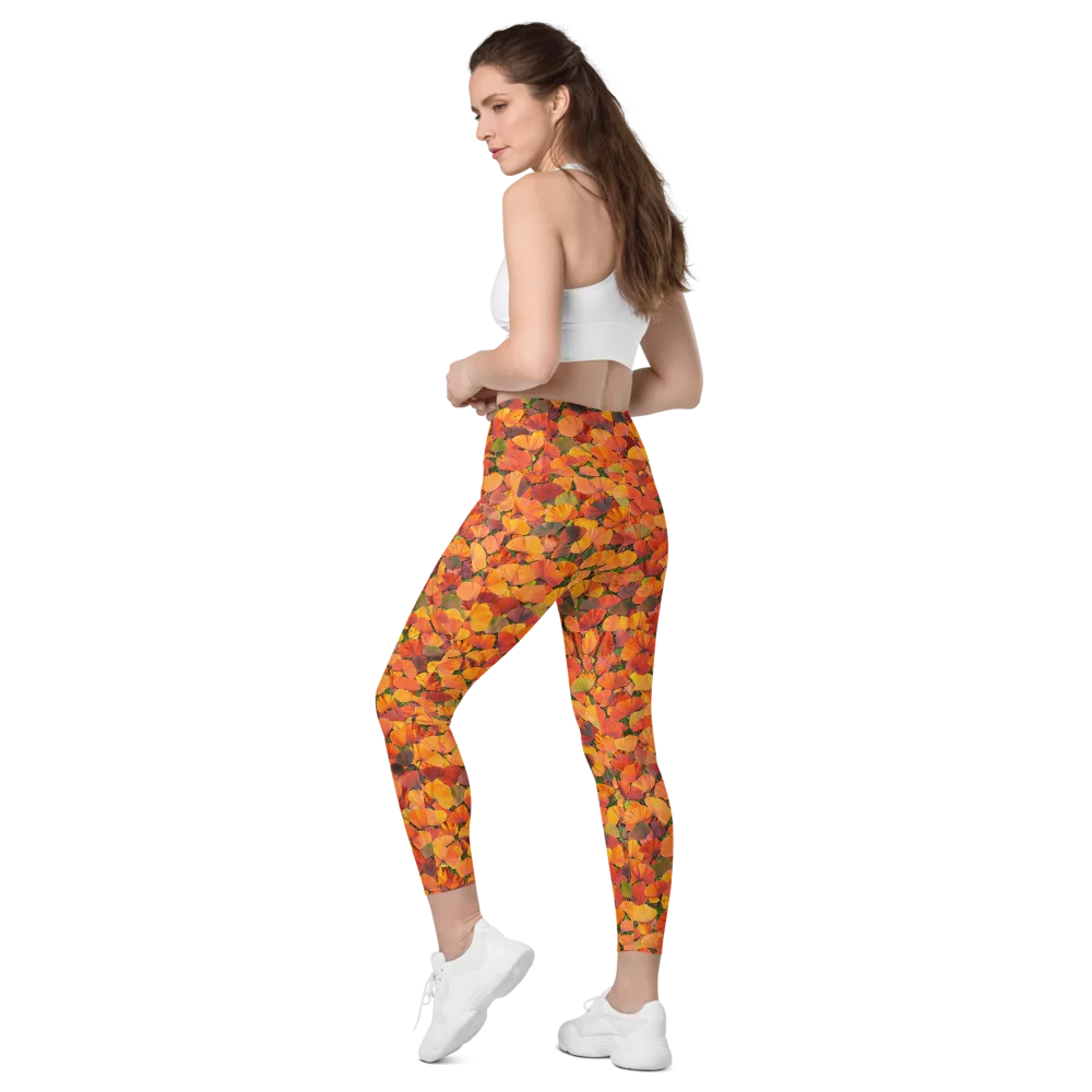Ginkgo Inferno on Leggings with Pockets — Left Back