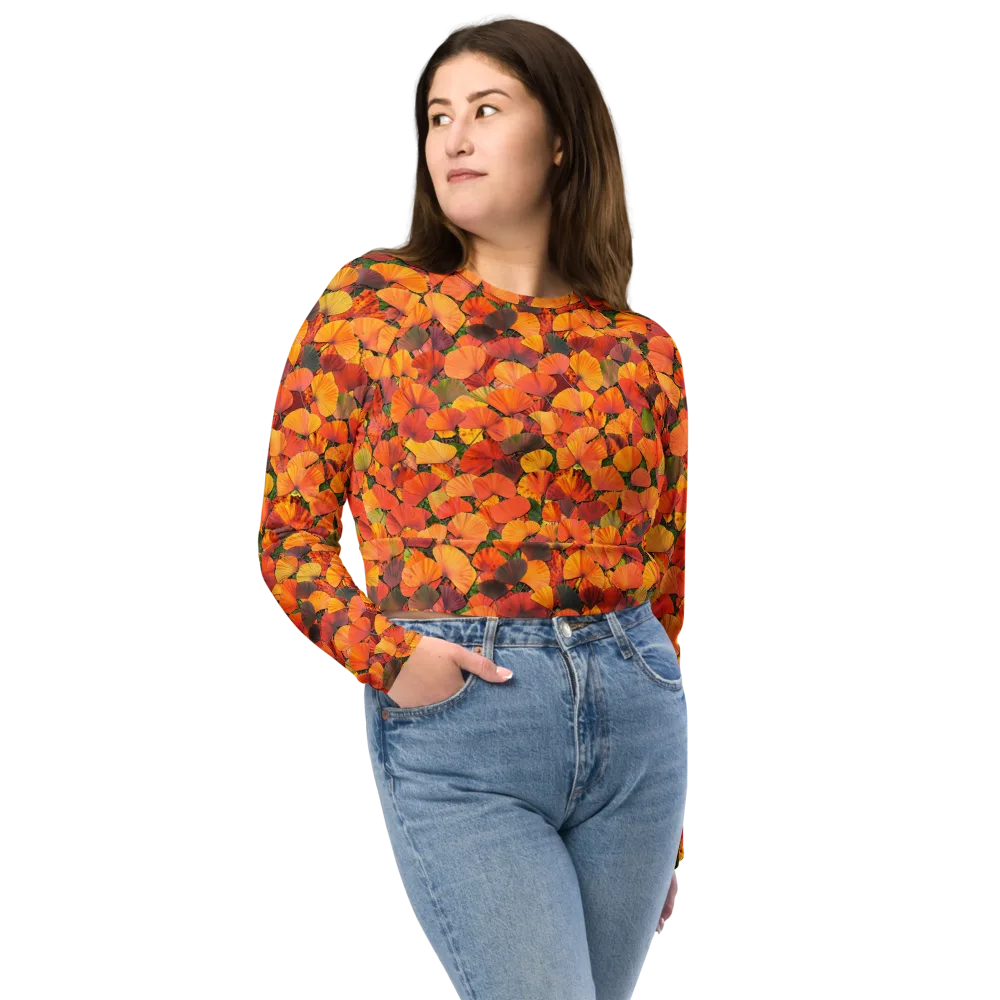 Ginkgo Inferno on Long Sleeve Crop Top — Front