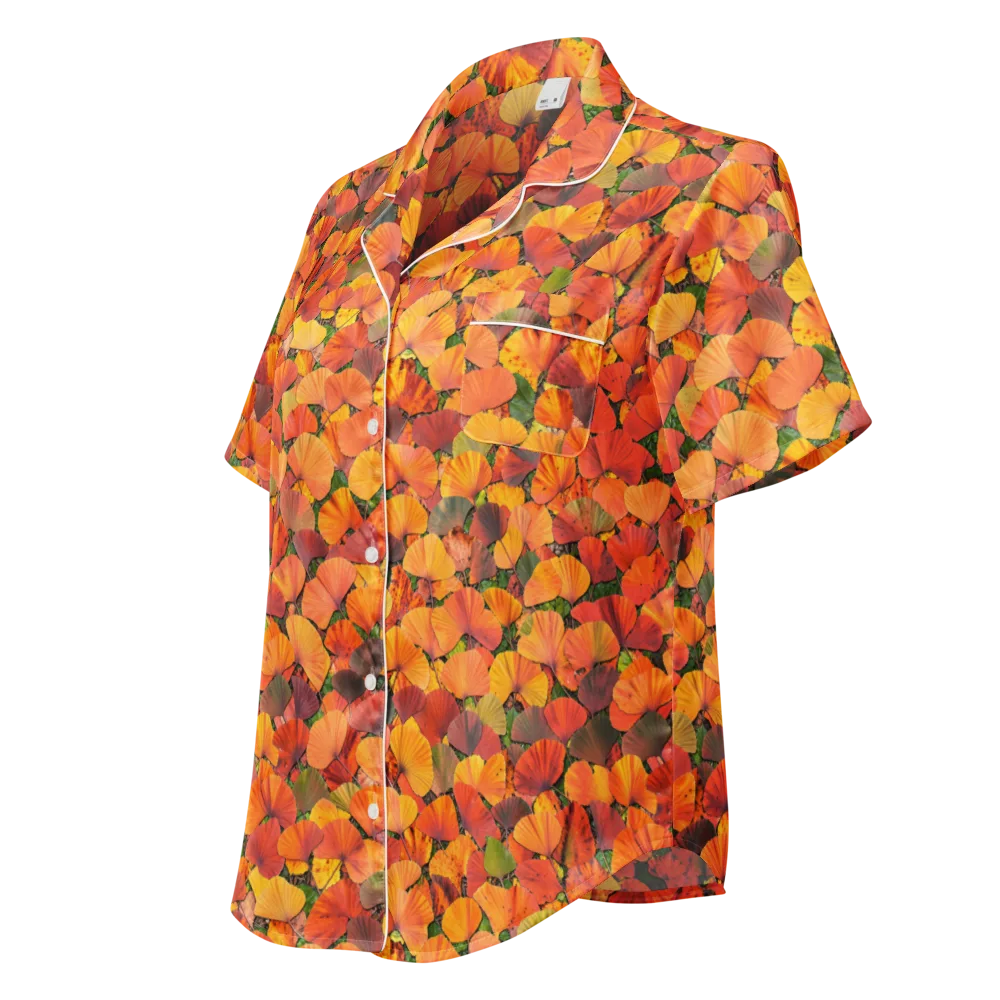 Ginkgo Inferno on Women's Short Sleeve Pajama Top — Left Front