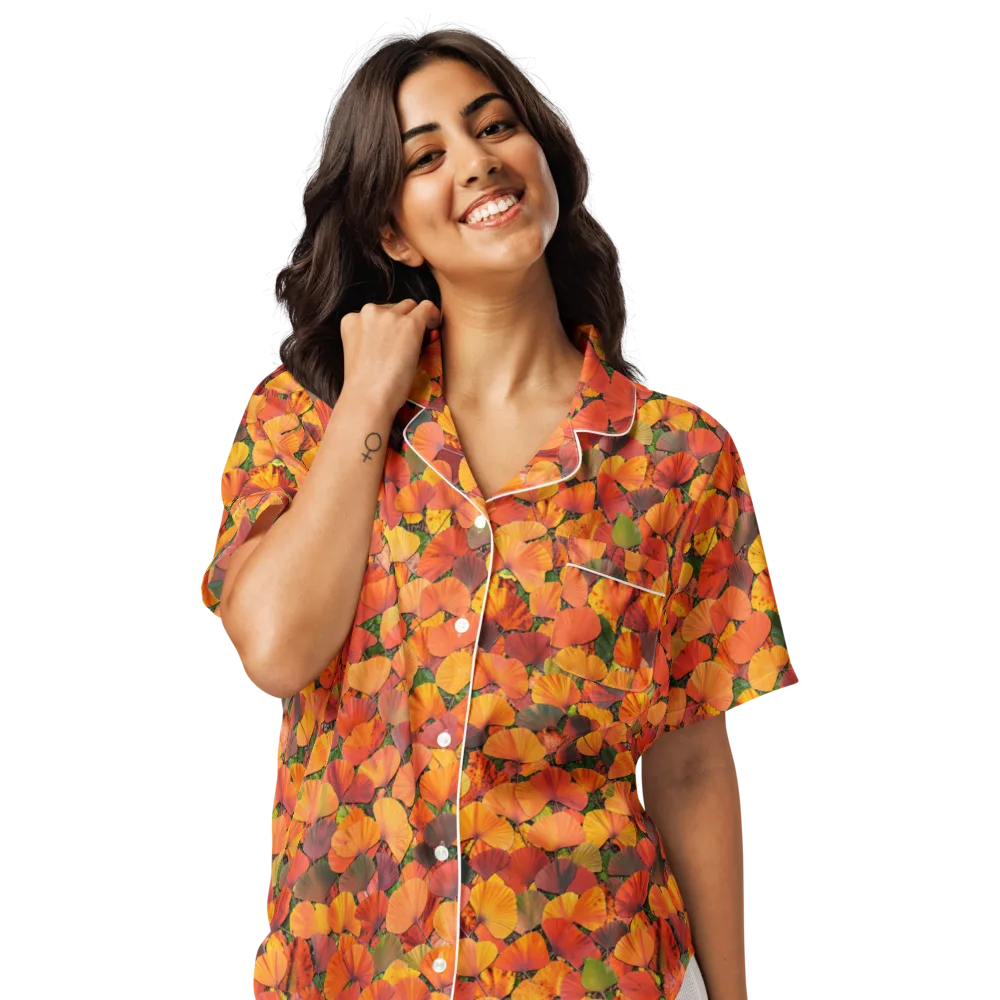 Ginkgo Inferno on Women's Short Sleeve Pajama Top — Front