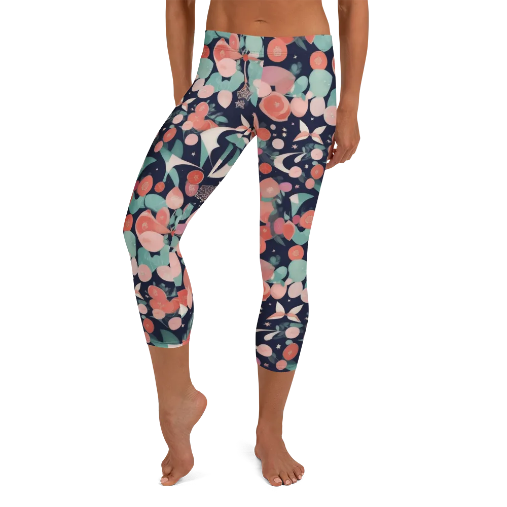 Coral Moon Garden on Capri Leggings — Front