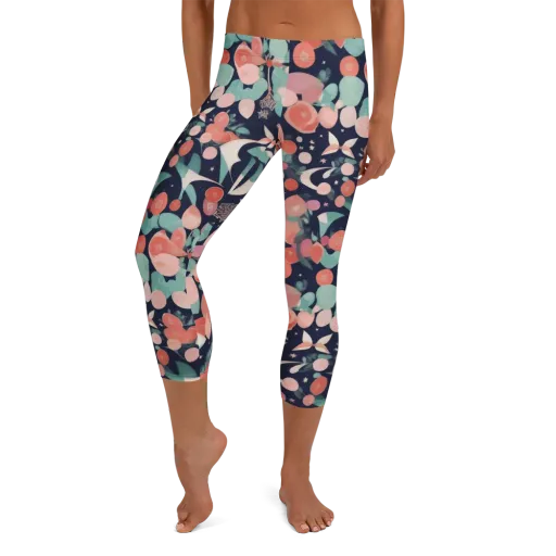 Coral Moon Garden on a Capri Leggings