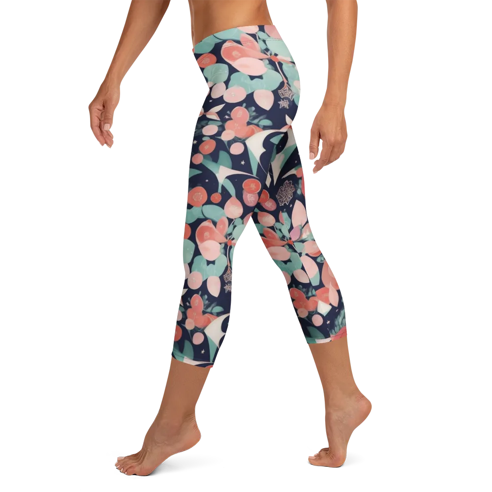 Coral Moon Garden on Capri Leggings — Left