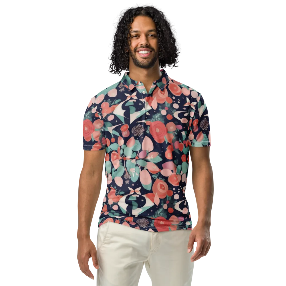 Coral Moon Garden on Men's Slim Fit Polo Shirt — Front