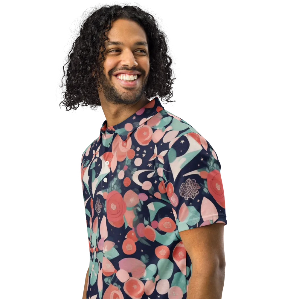 Coral Moon Garden on Men's Slim Fit Polo Shirt — Left Front