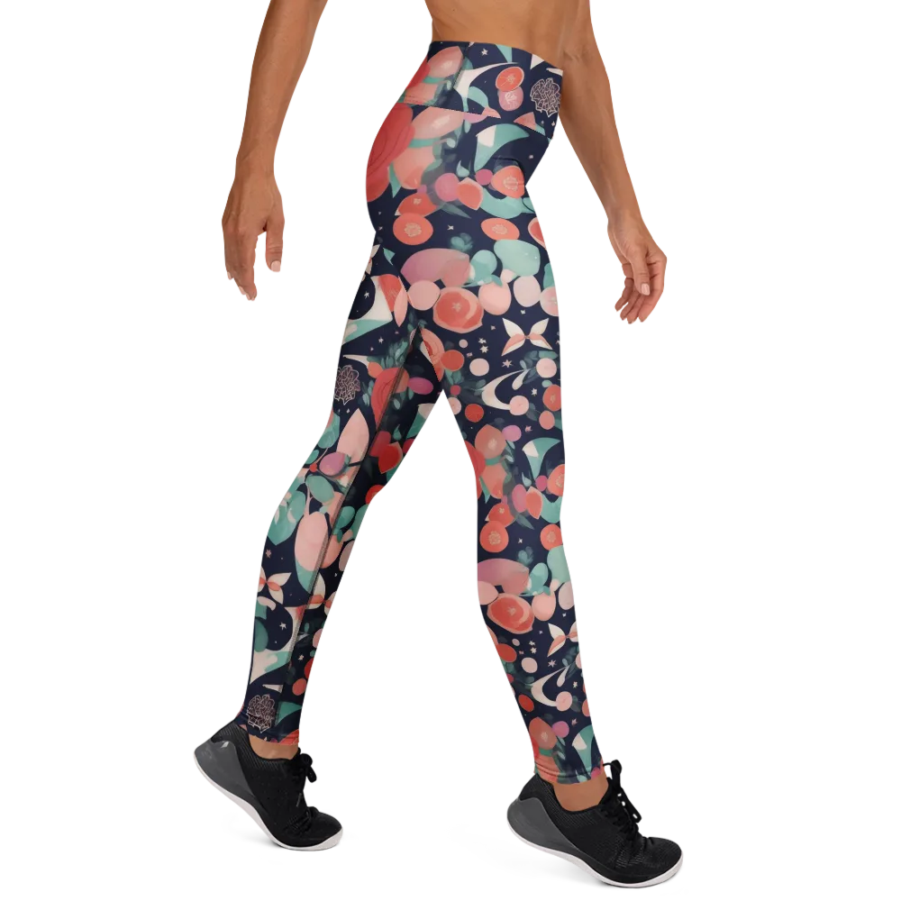 Coral Moon Garden on Yoga Leggings — Right