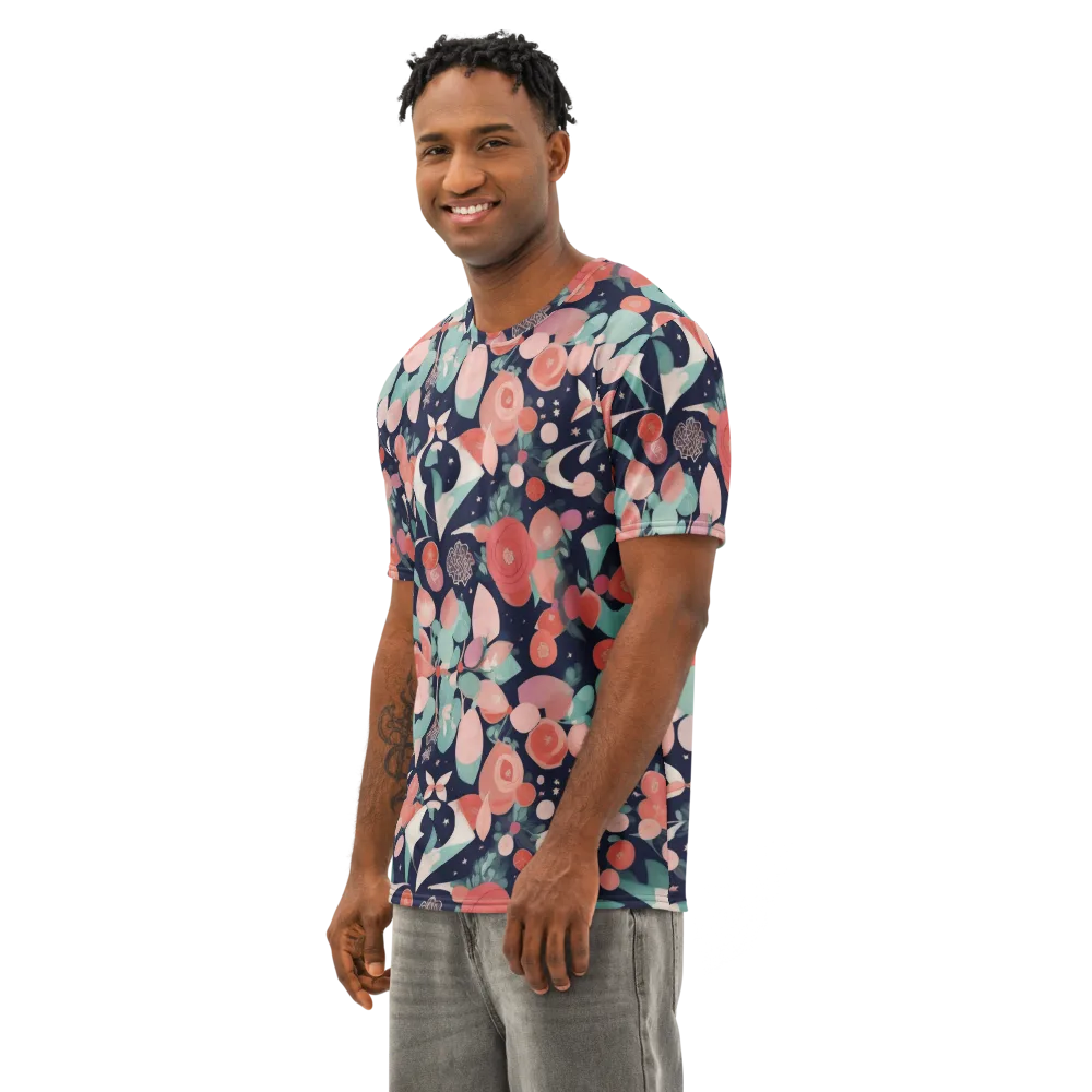 Coral Moon Garden on Men's Cotton Crew Neck T-Shirt — Left Front