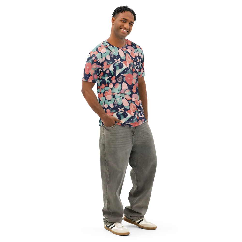 Coral Moon Garden on Men's Cotton Crew Neck T-Shirt — Right Front