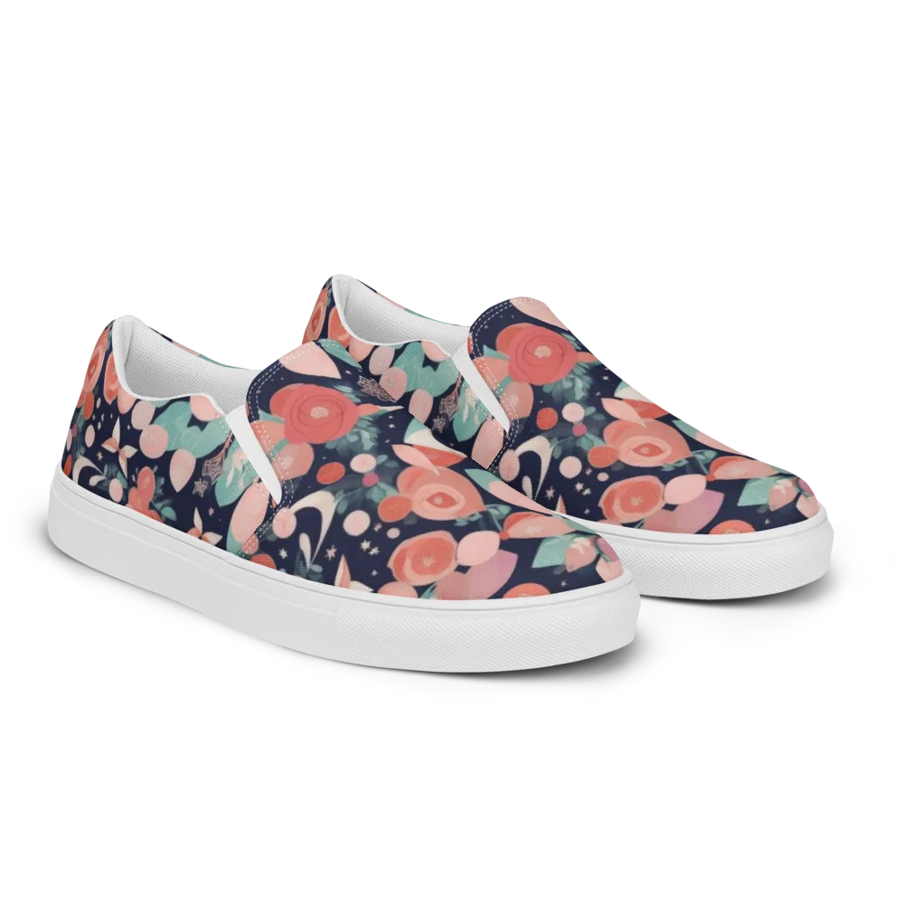 Coral Moon Garden on Men's Slip-On Canvas Shoes — Right Front