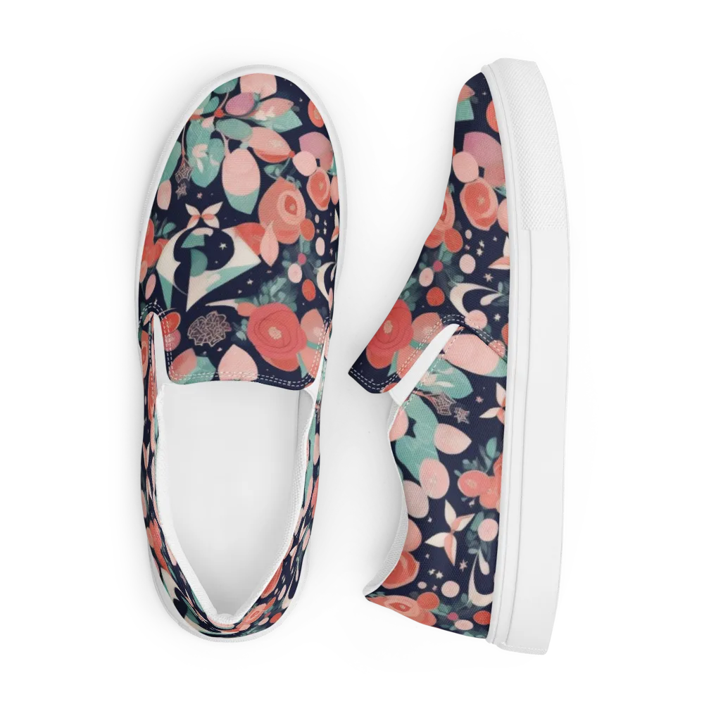 Coral Moon Garden on Men's Slip-On Canvas Shoes — Front