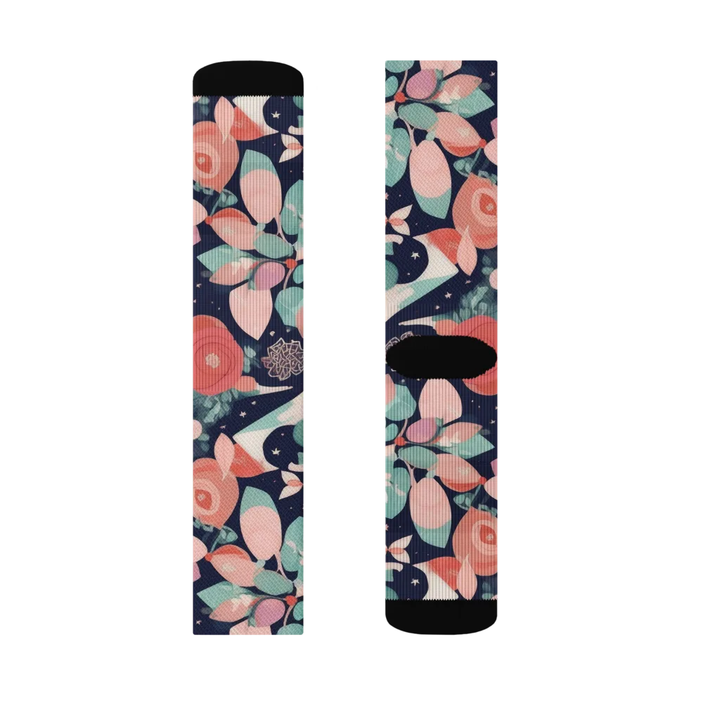 Coral Moon Garden on Socks — Left Sock