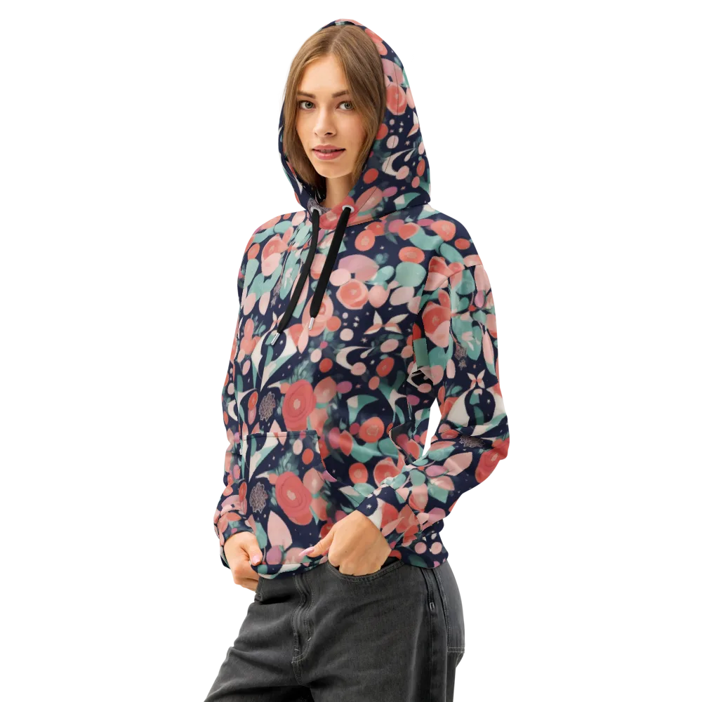Coral Moon Garden on Cotton Hoodie — Left Front