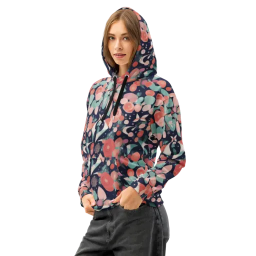 Coral Moon Garden on a Cotton Hoodie