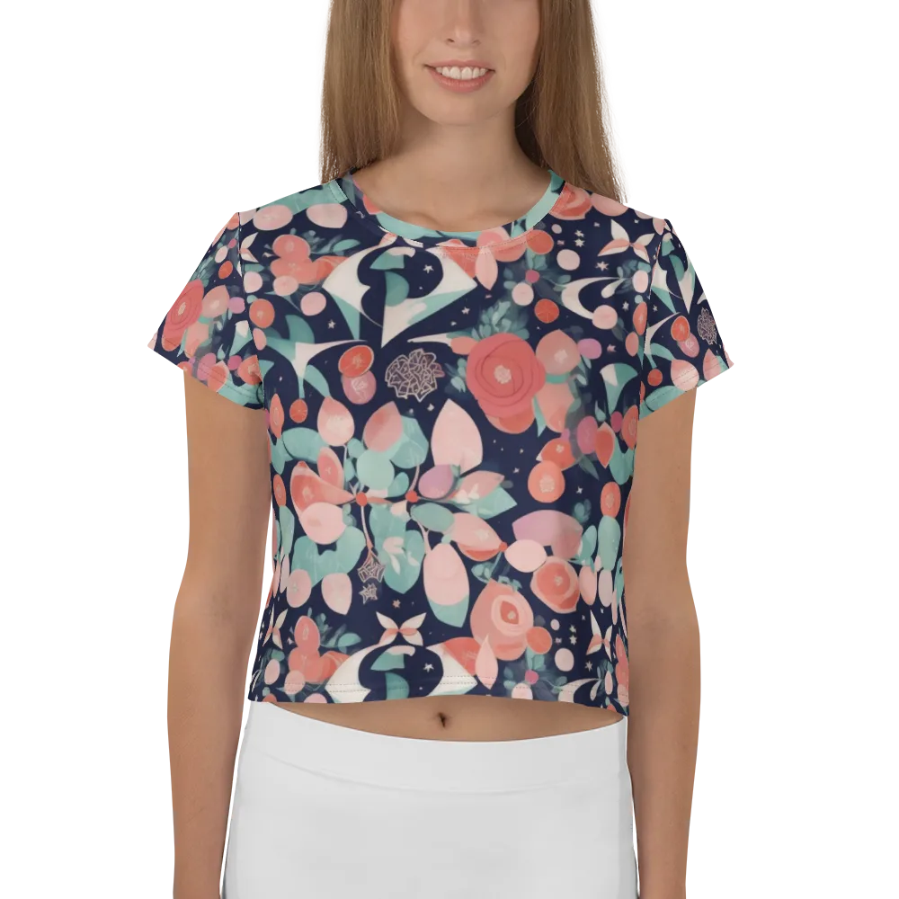 Coral Moon Garden on Crop Tee — Front