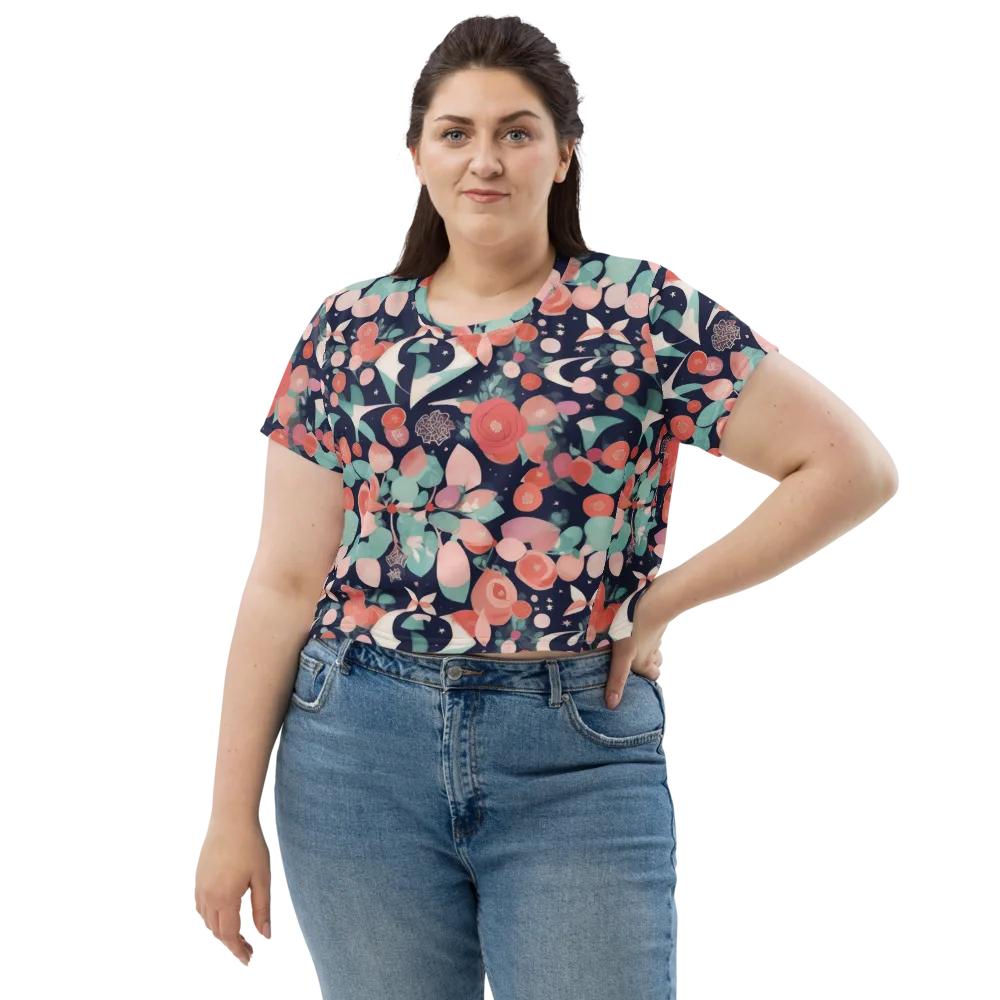 Coral Moon Garden on Crop Tee — Front