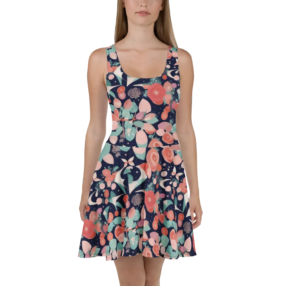Coral Moon Garden on Skater Dress — Front