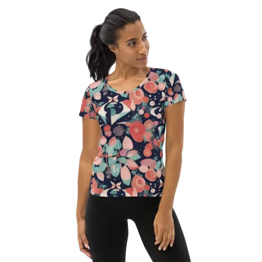 Coral Moon Garden on a Women's Athletic T-Shirt