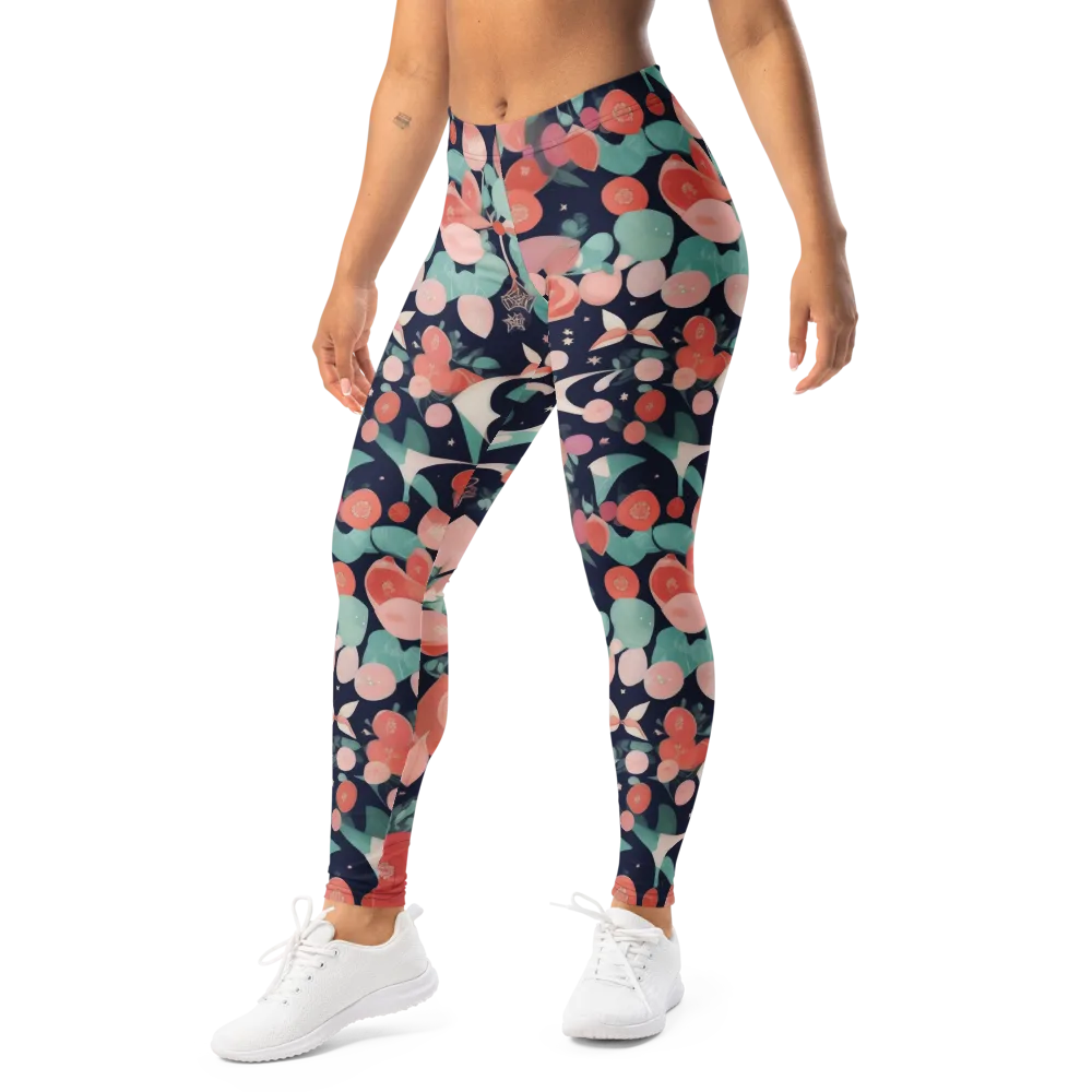 Coral Moon Garden on Leggings — Left Front