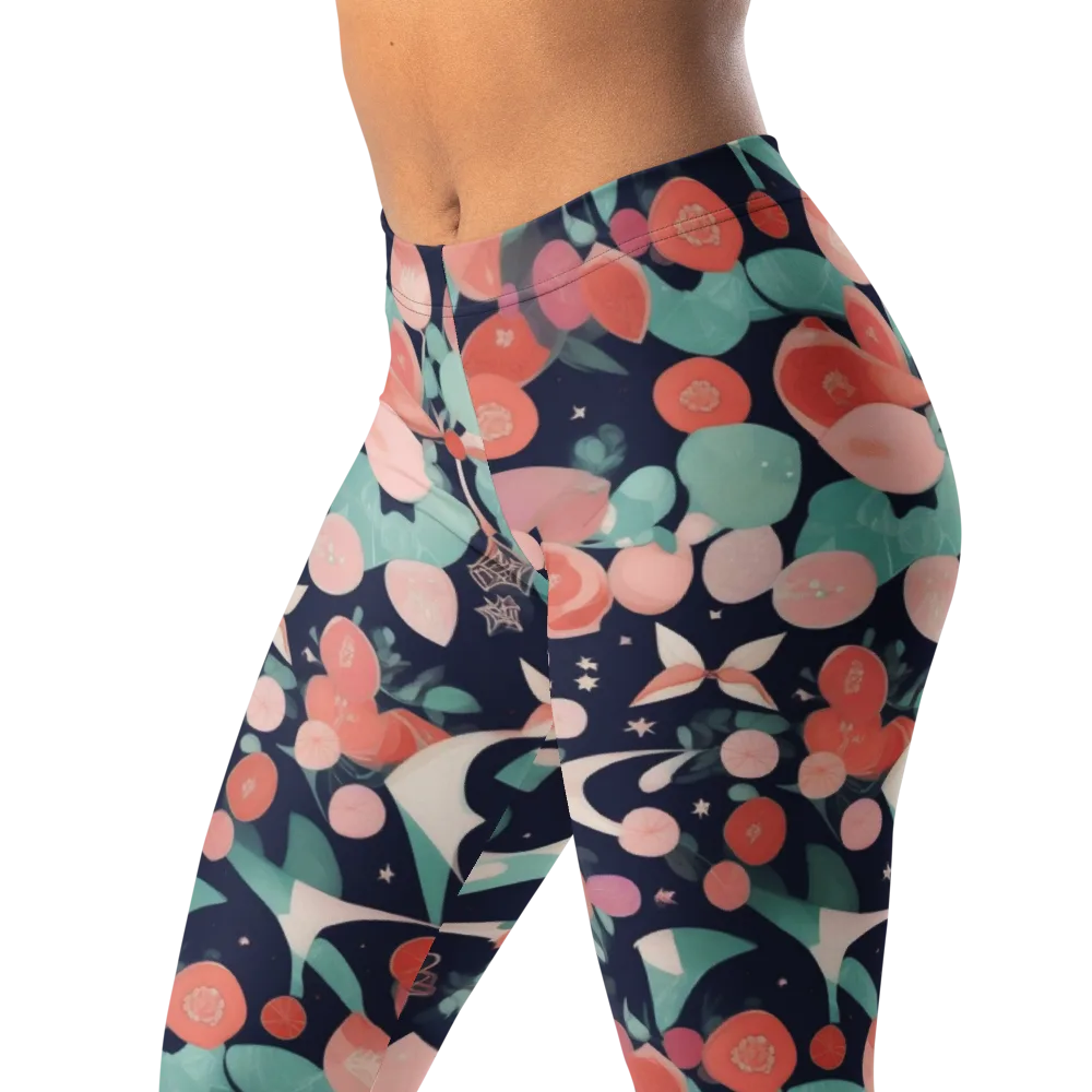 Coral Moon Garden on Leggings — Left Front