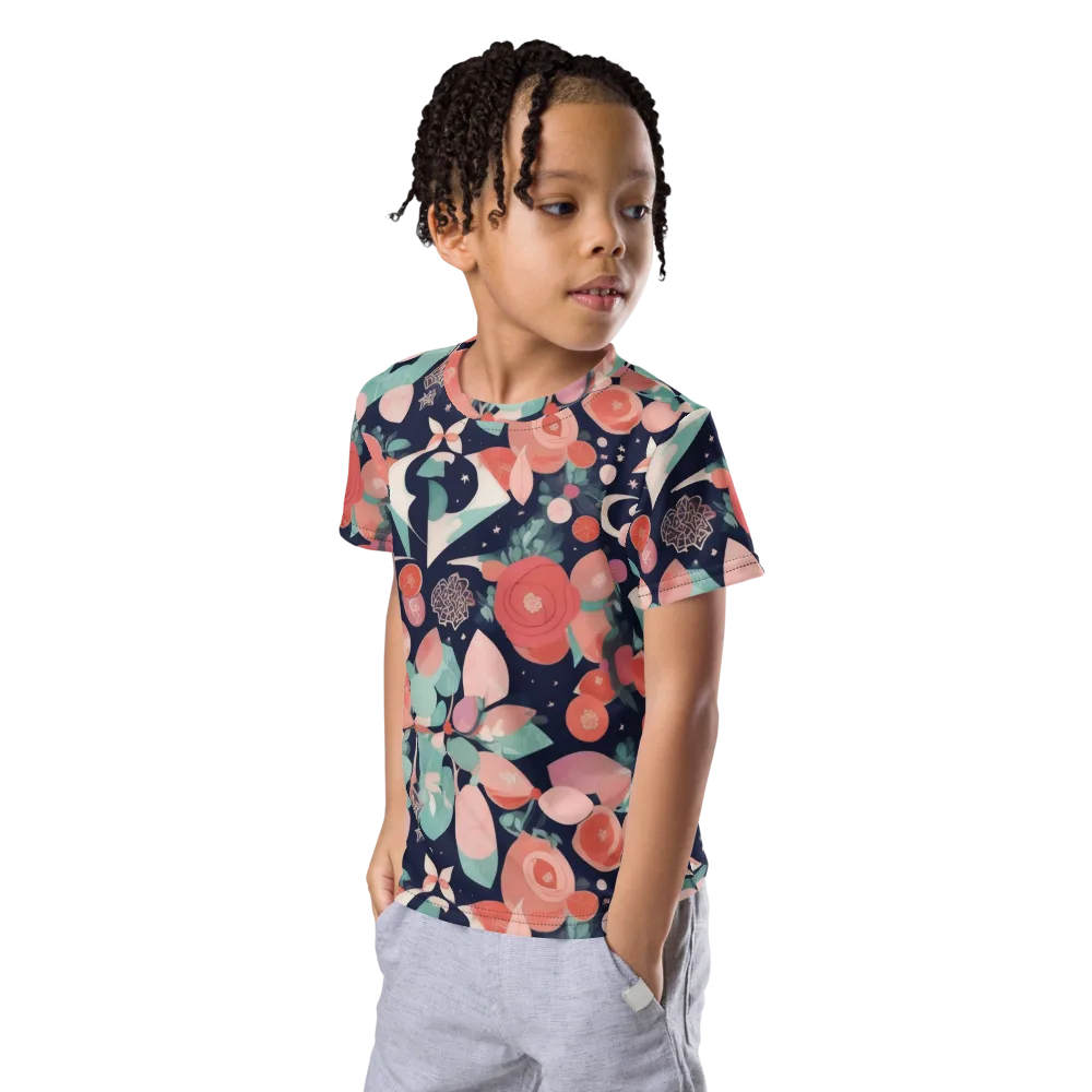 Coral Moon Garden on Kids Crew Neck T-Shirt — Left Front