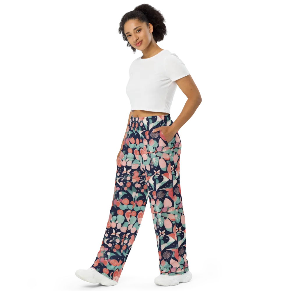Coral Moon Garden on Wide-Leg Pants — Left Front