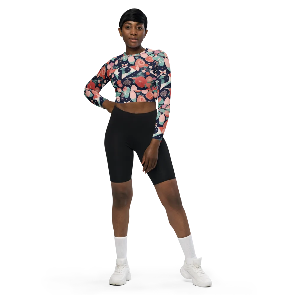 Coral Moon Garden on Long Sleeve Crop Top — Front