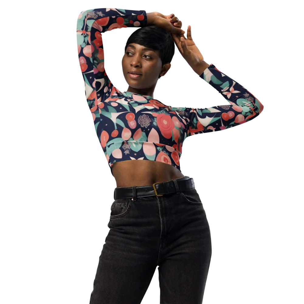 Coral Moon Garden on Long Sleeve Crop Top — Front