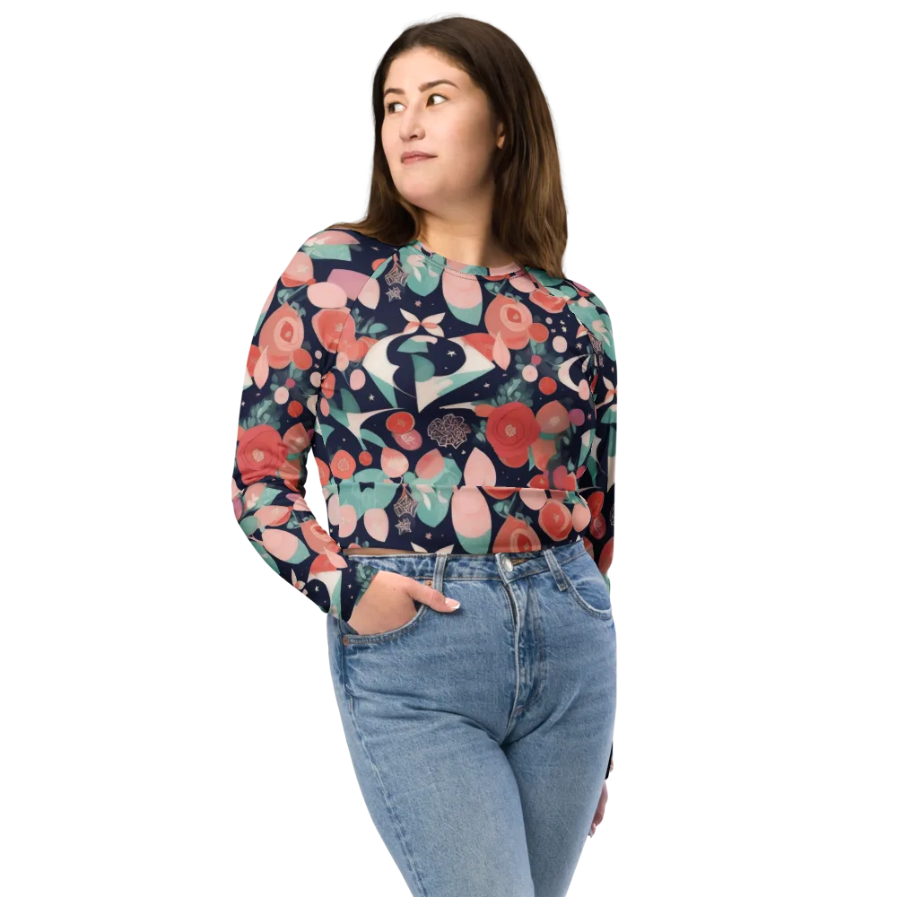 Coral Moon Garden on Long Sleeve Crop Top — Front