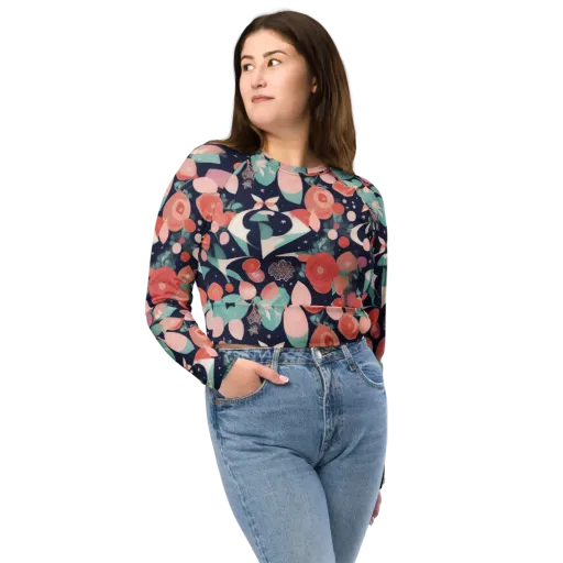 Coral Moon Garden on a Long Sleeve Crop Top