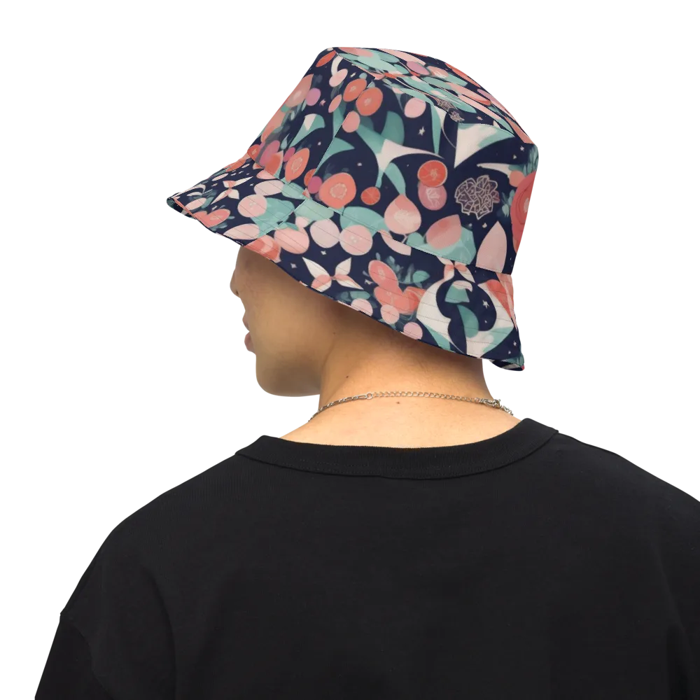 Coral Moon Garden on Reversible Bucket Hat — Back Inside
