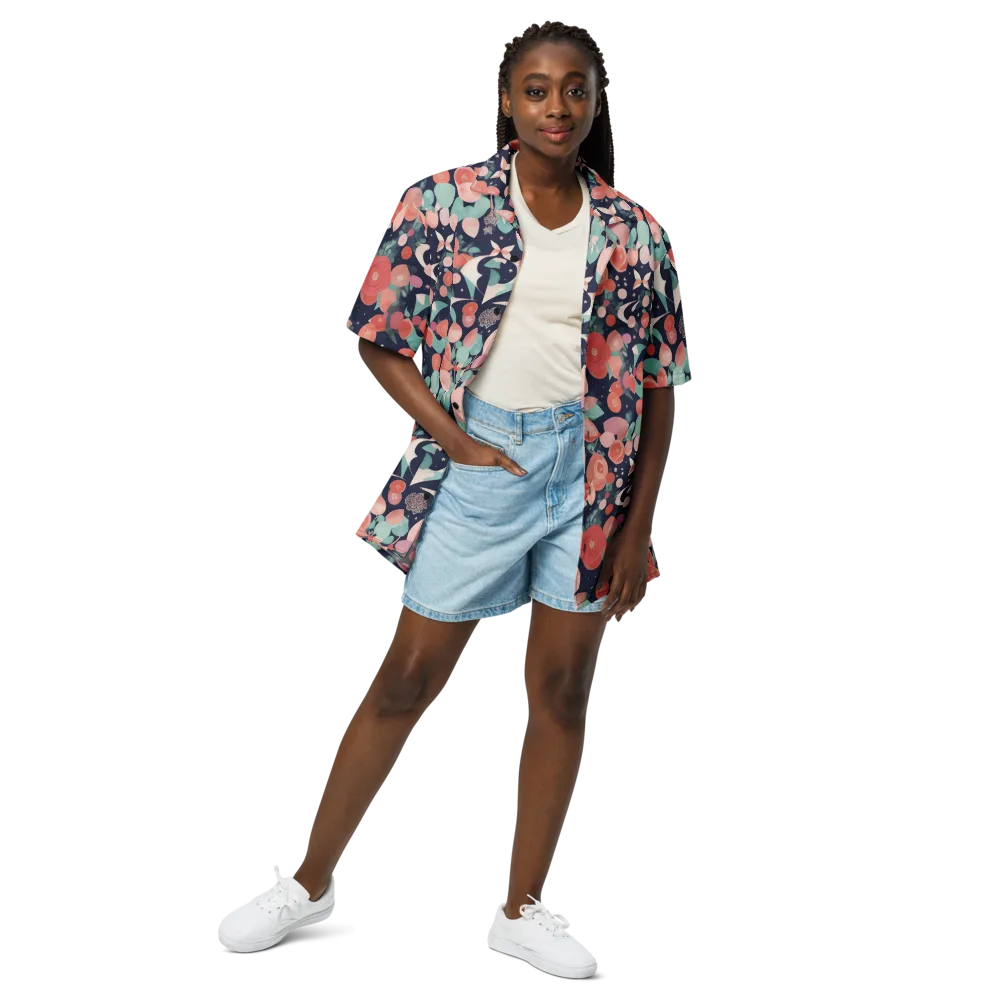 Coral Moon Garden on Button Shirt — Front