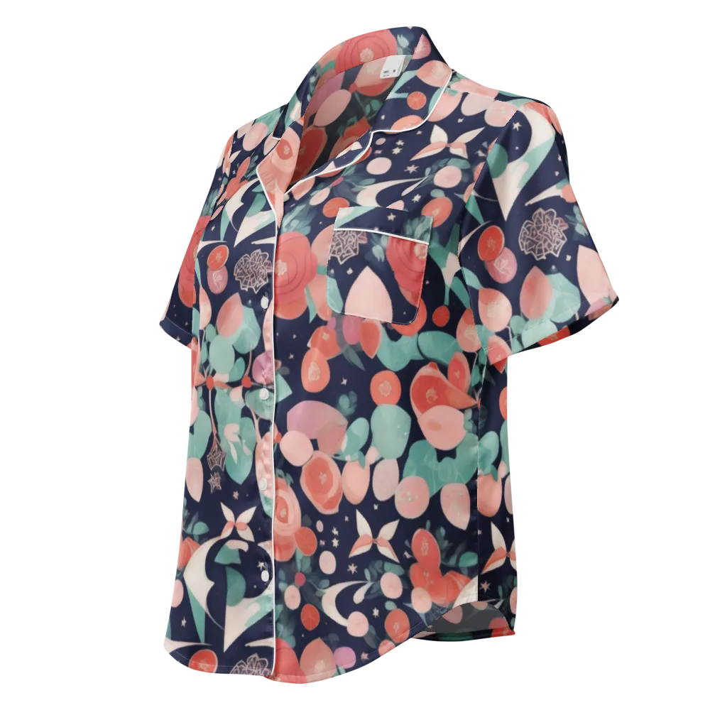 Coral Moon Garden on Women's Short Sleeve Pajama Top — Left Front