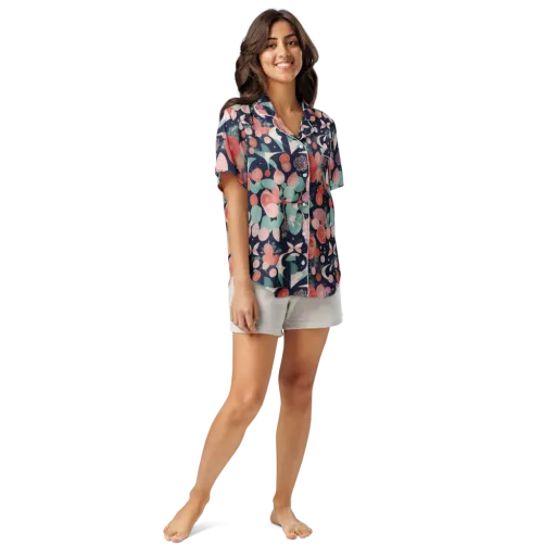 Coral Moon Garden on a Women's Short Sleeve Pajama Top