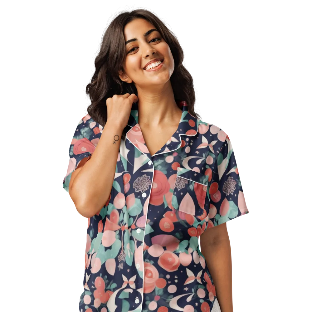 Coral Moon Garden on Women's Short Sleeve Pajama Top — Front