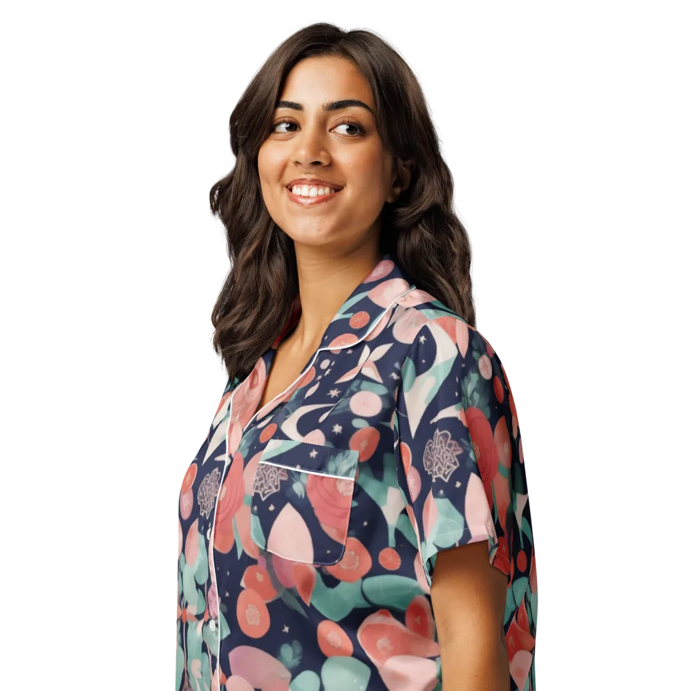 Coral Moon Garden on Women's Short Sleeve Pajama Top — Left Front