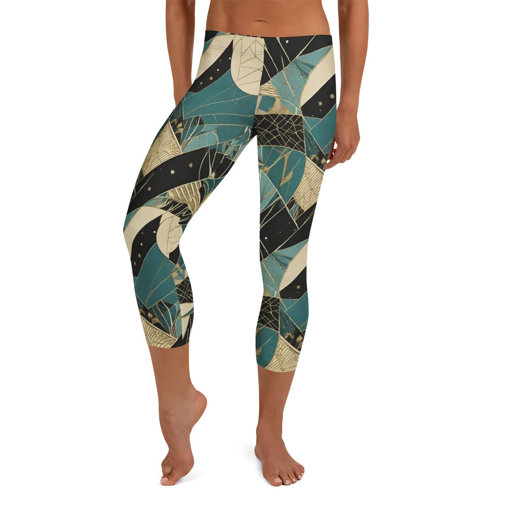 Teal Noir Mosaic on Capri Leggings — Front