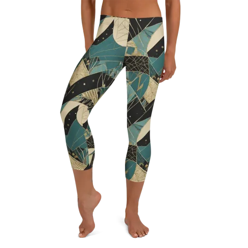 Teal Noir Mosaic on a Capri Leggings
