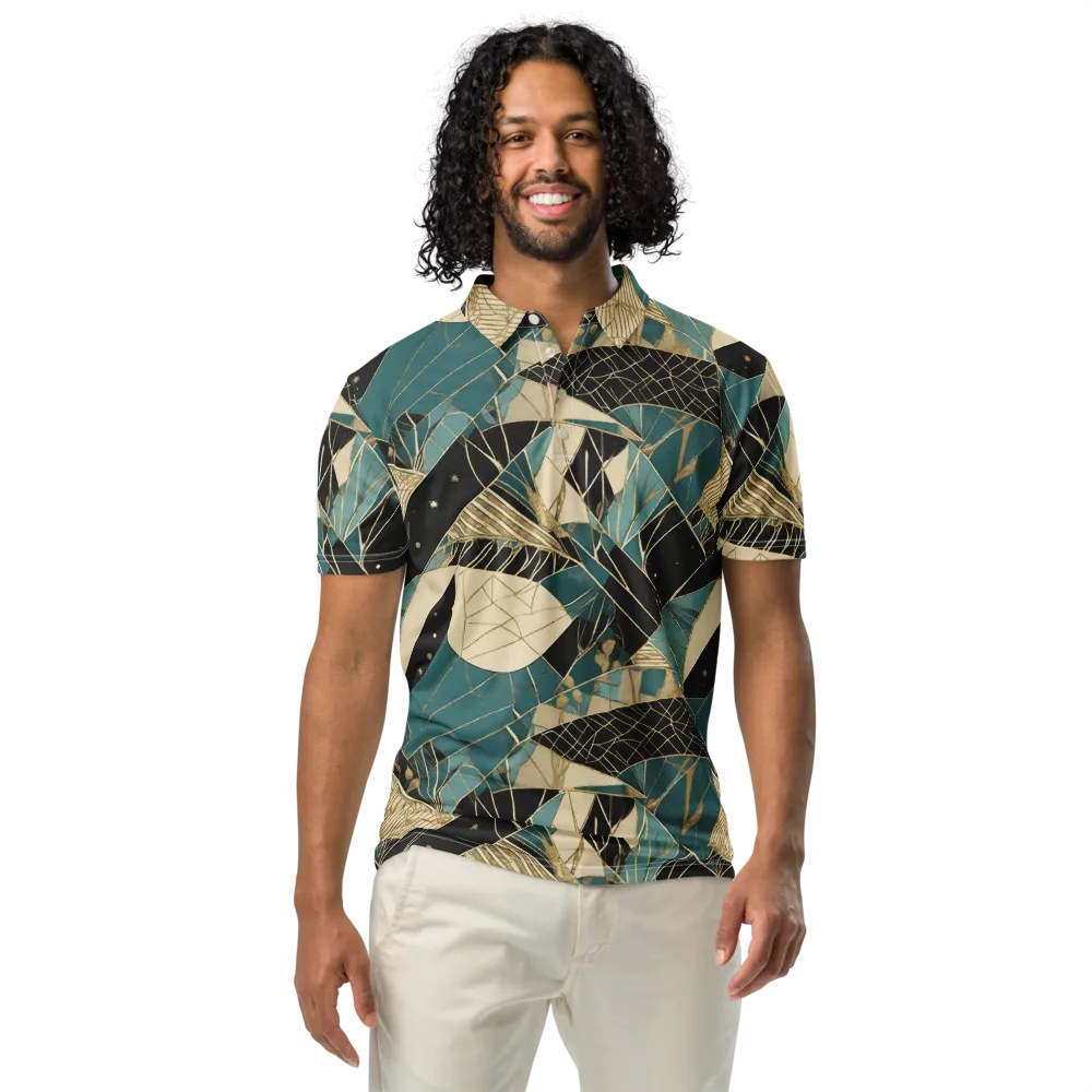 Teal Noir Mosaic on Men's Slim Fit Polo Shirt — Front