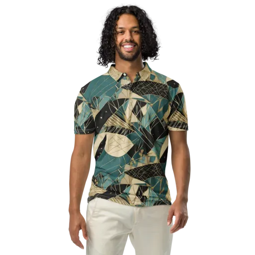 Teal Noir Mosaic on a Men's Slim Fit Polo Shirt