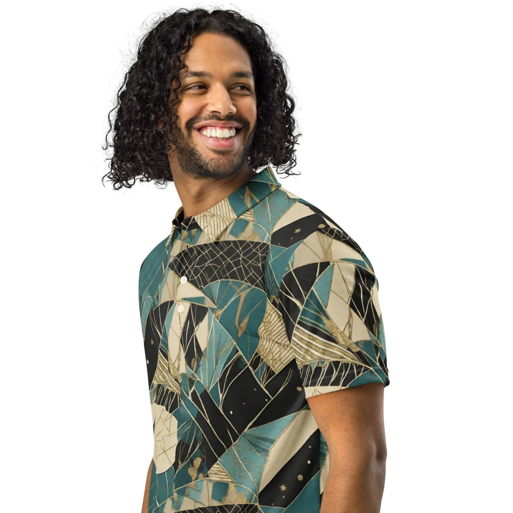 Teal Noir Mosaic on Men's Slim Fit Polo Shirt — Left Front